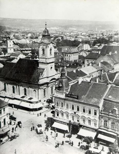 589-1937-intersectia str. Gh.Doja cu bulevardul Lenin si piata Libertatii, vazuta din turnul biserici Sf. Mihail