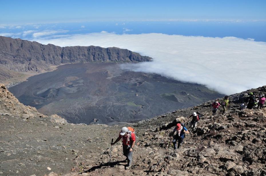 hiking to the top of the vulcano