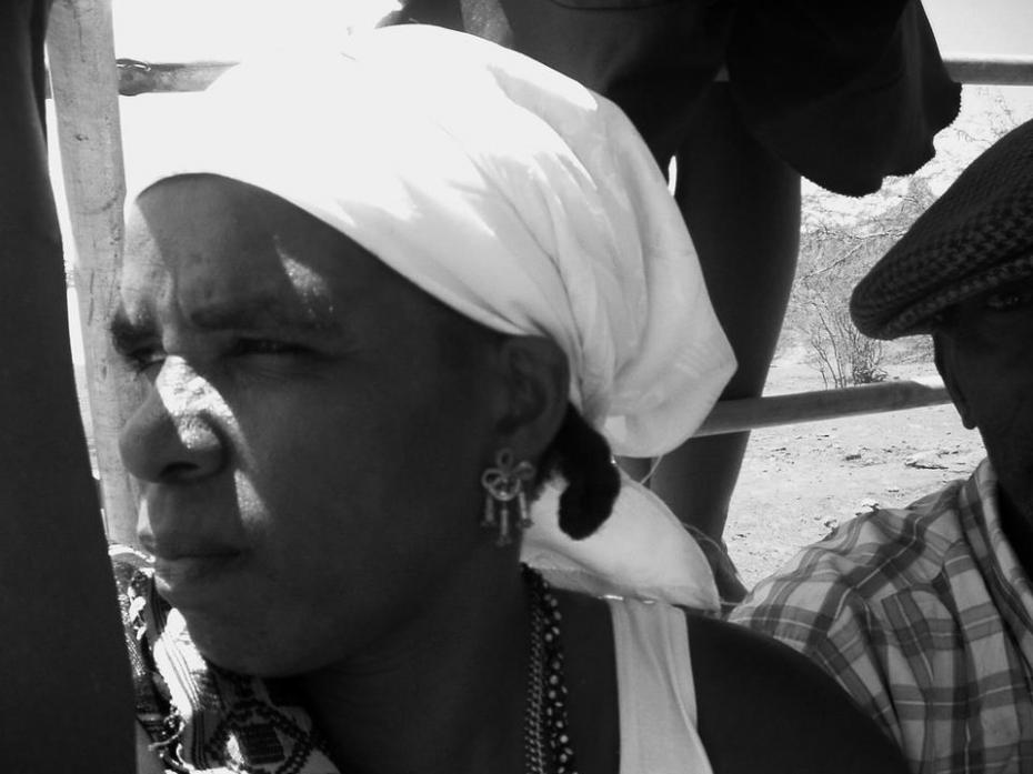 Women in Santiago Island with a traditional headscarf