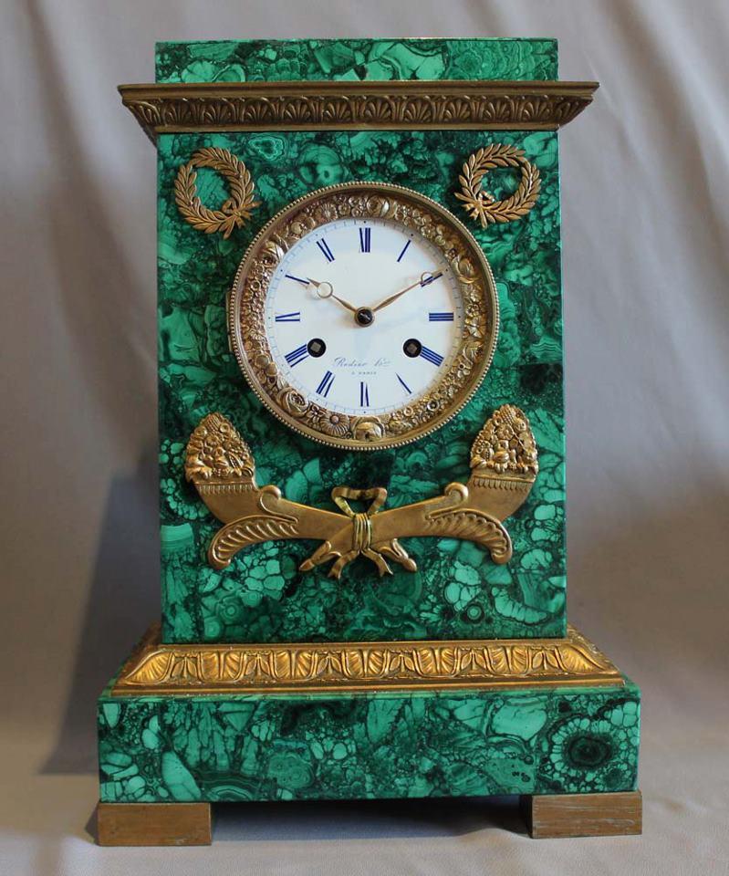 Malachite clock with rare movement by Rodier Hr a Paris.1812